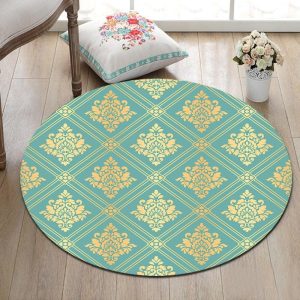 Alfombra Redonda <br> Azul y Mostaza Alfombra Redonda <br> Azul y Mostaza