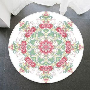 Alfombra Redonda <br> Blanca Con Flor Alfombra Redonda <br> Blanca Con Flor