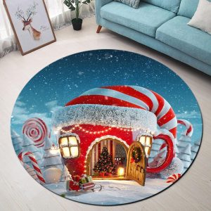 Alfombra Redonda <br> Casa de Navidad Alfombra Redonda <br> Casa de Navidad