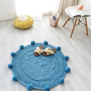 Alfombra Redonda <br> Crochet Azul