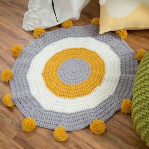 Alfombra Redonda <br> Crochet Gris Y Blanco Alfombra Redonda <br> Crochet Gris Y Blanco