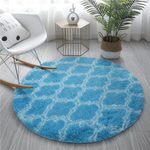 Alfombra Redonda <br> De Pelo Largo Azul Alfombra Redonda <br> De Pelo Largo Azul