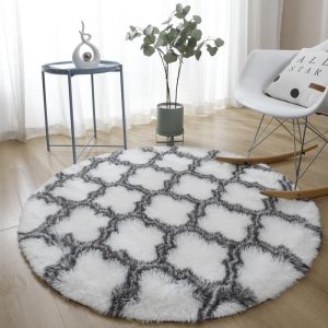 Alfombra Redonda <br> De Pelo Largo Blanco Alfombra Redonda <br> De Pelo Largo Blanco