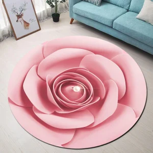 Alfombra Redonda <br> Flor Rosa