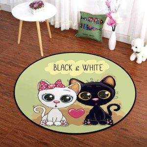 Alfombra Redonda <br> Gato Blanco y Negro Alfombra Redonda <br> Gato Blanco y Negro