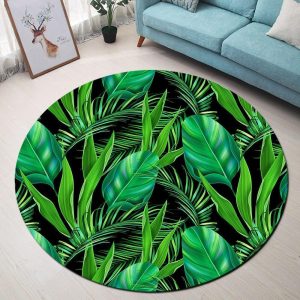 Alfombra Redonda <br> Hojas Verdes Tropicales