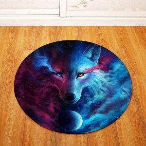 Alfombra Redonda <br> Lobo Rojo y Azul
