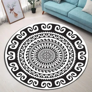 Alfombra Redonda <br> Mandala Blanco y Negro Alfombra Redonda <br> Mandala Blanco y Negro