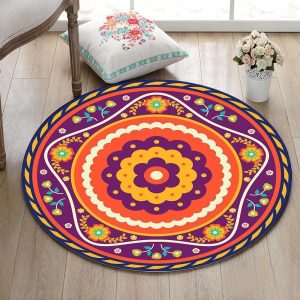 Alfombra Redonda <br> Mandala con Flor Alfombra Redonda <br> Mandala con Flor