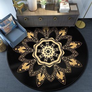 Alfombra Redonda <br> Mandala Negro y Dorado Alfombra Redonda <br> Mandala Negro y Dorado