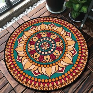Alfombra Redonda <br> Mandala Rojo y Naranja Alfombra Redonda <br> Mandala Rojo y Naranja