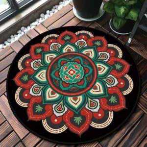 Alfombra Redonda <br> Mandala Rojo y Negro Alfombra Redonda <br> Mandala Rojo y Negro