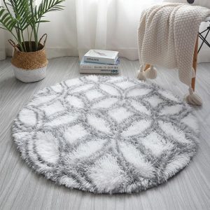 Alfombra Redonda <br> Pelo Gris Y Blanco Alfombra Redonda <br> Pelo Gris Y Blanco