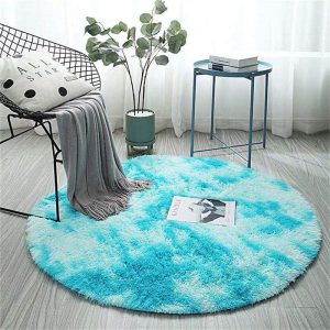 Alfombra Redonda <br> Pelo Largo Azul