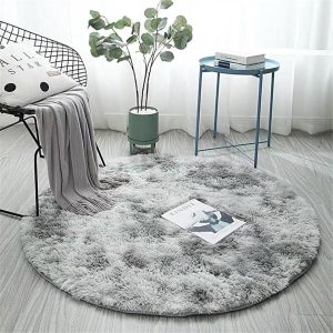 Alfombra Redonda <br> Pelo Largo Gris