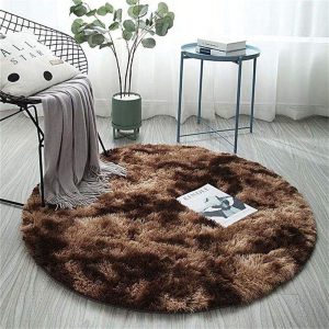 Alfombra Redonda <br> Pelo Largo Marrón