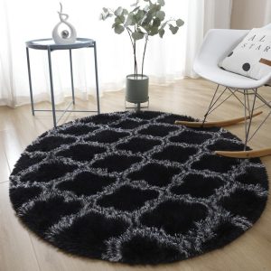 Alfombra Redonda <br> Pelo Negro Y Gris Alfombra Redonda <br> Pelo Negro Y Gris