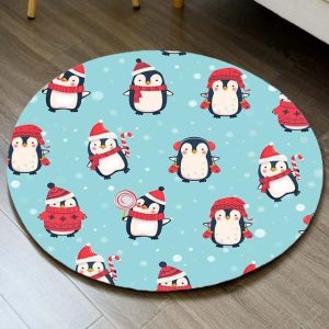 Alfombra Redonda <br> Pingüino de Navidad Alfombra Redonda <br> Pingüino de Navidad