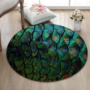 Alfombra Redonda <br> Plumas de Pavo Real Alfombra Redonda <br> Plumas de Pavo Real