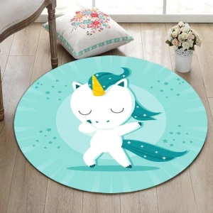 Alfombra Redonda <br> Unicornio Azul