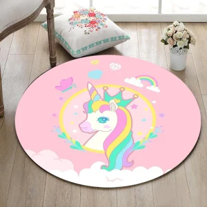 Alfombra Redonda <br> Unicornio Rosa