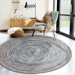 Alfombra Redonda <br> Yute Azul